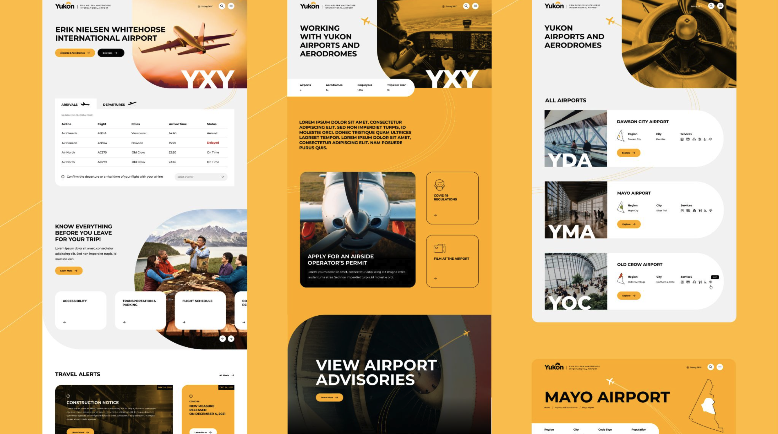 Screenshot of the Yukon Airports website design