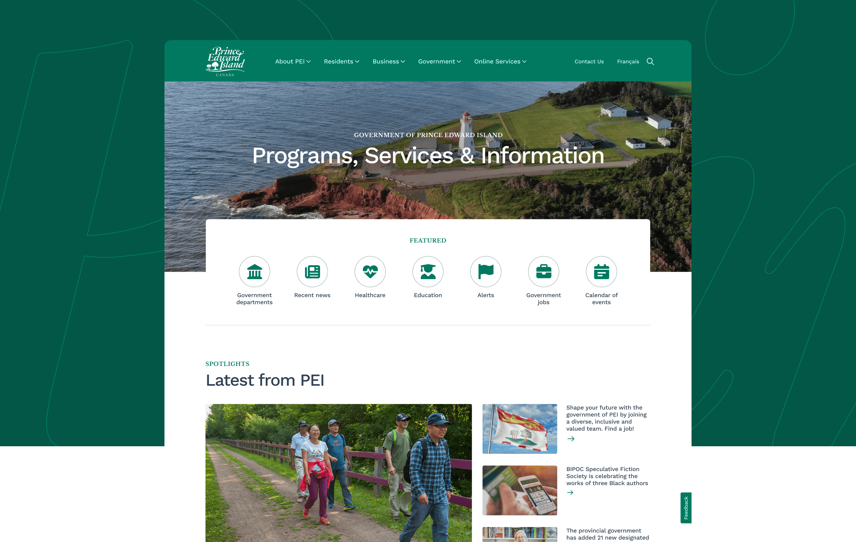 A screenshot of the government of PEI website