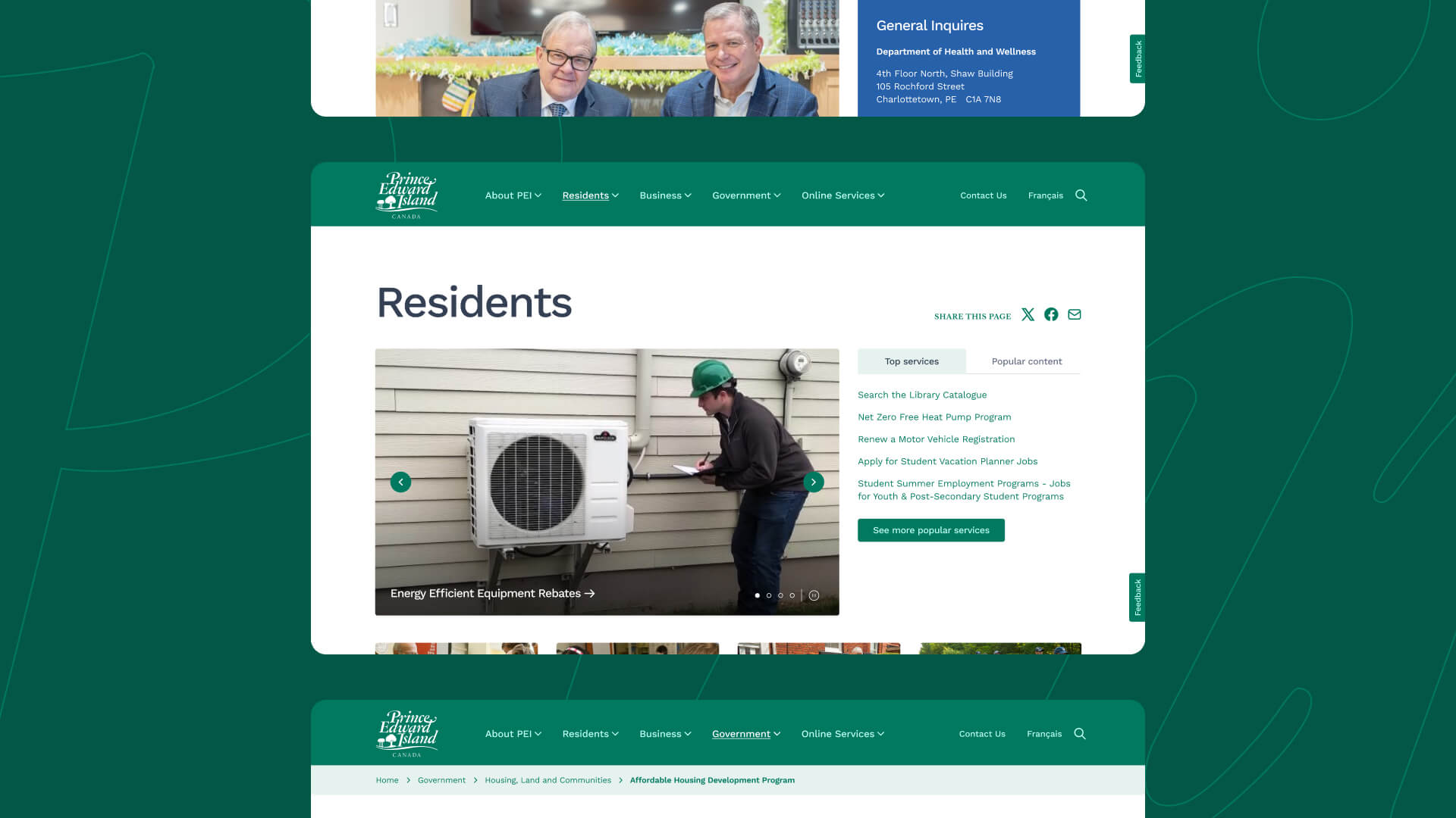 A screenshot of the Residents page