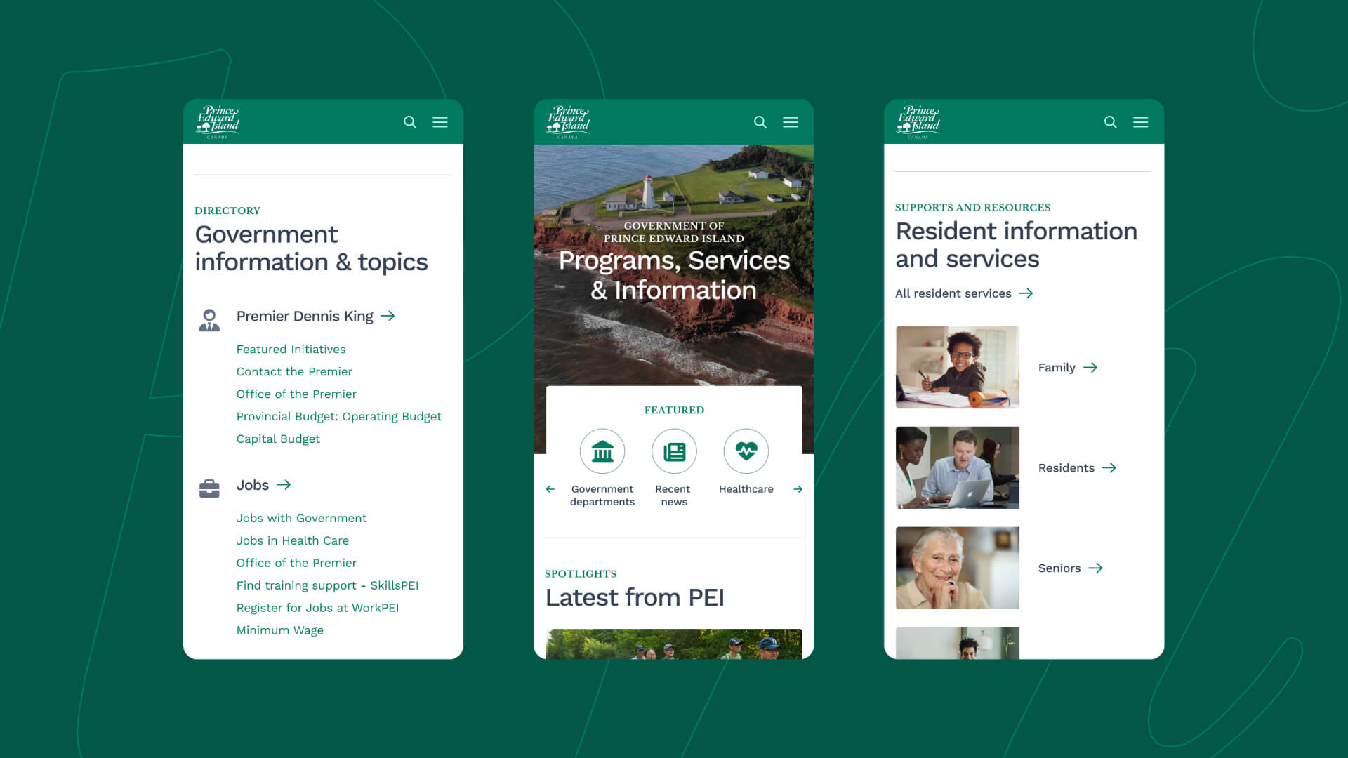 Three different screenshots of mobile pages