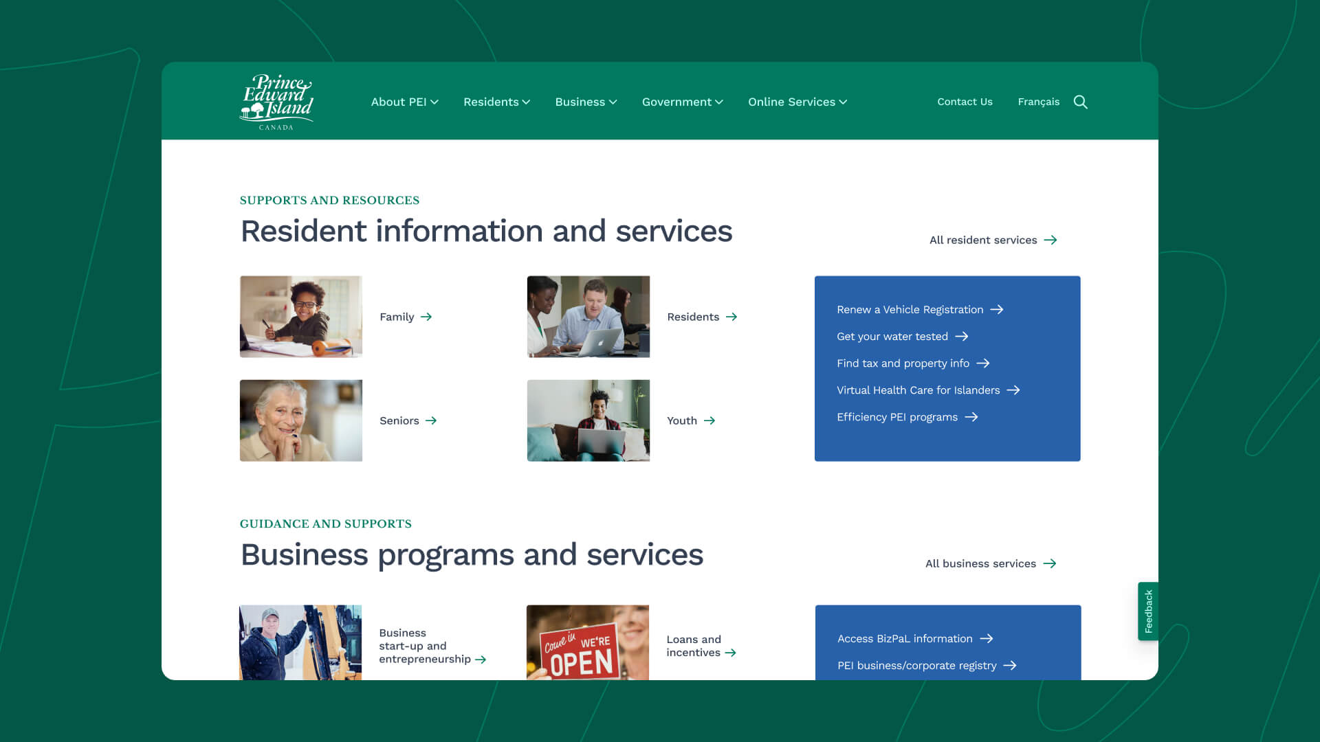 A screenshot of the the Resident information and services page