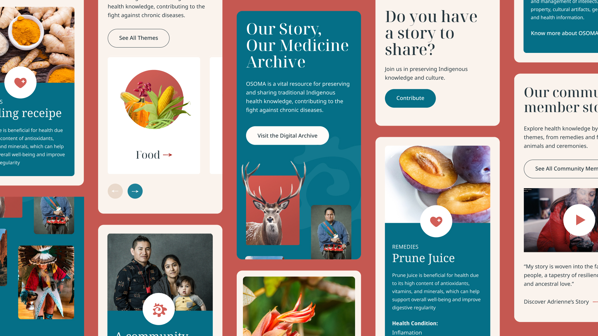 A showcase showing multiple screenshots of different pages of the website on mobile