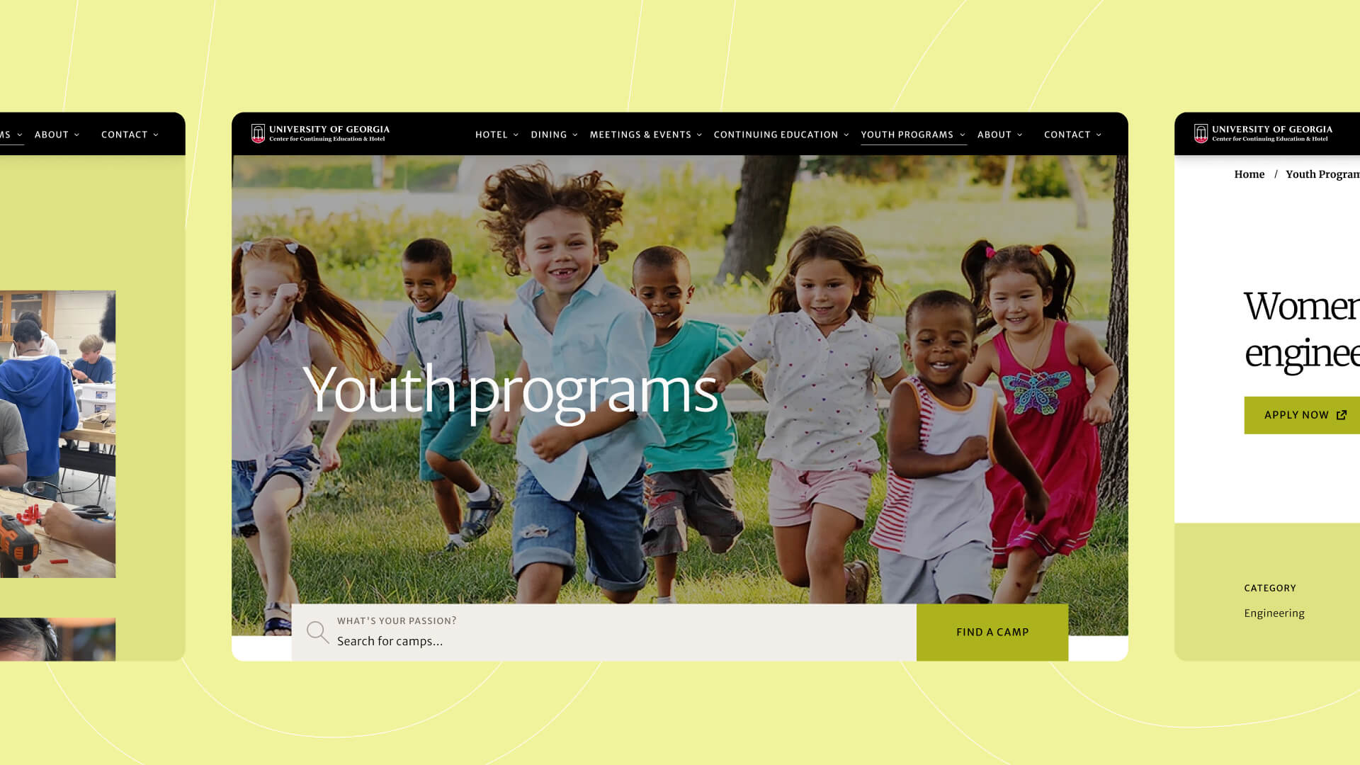 A screenshot of the youth programs page of the UGA Center website