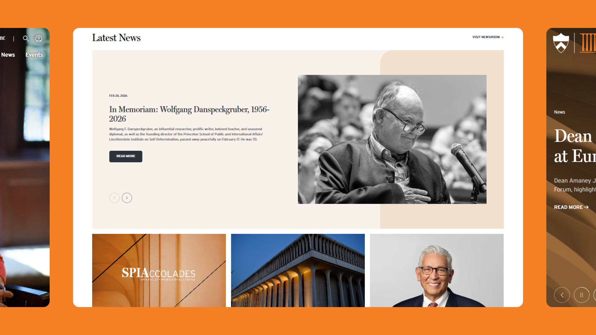 A screenshot of the SPIA homepage showing a In Memoriam block