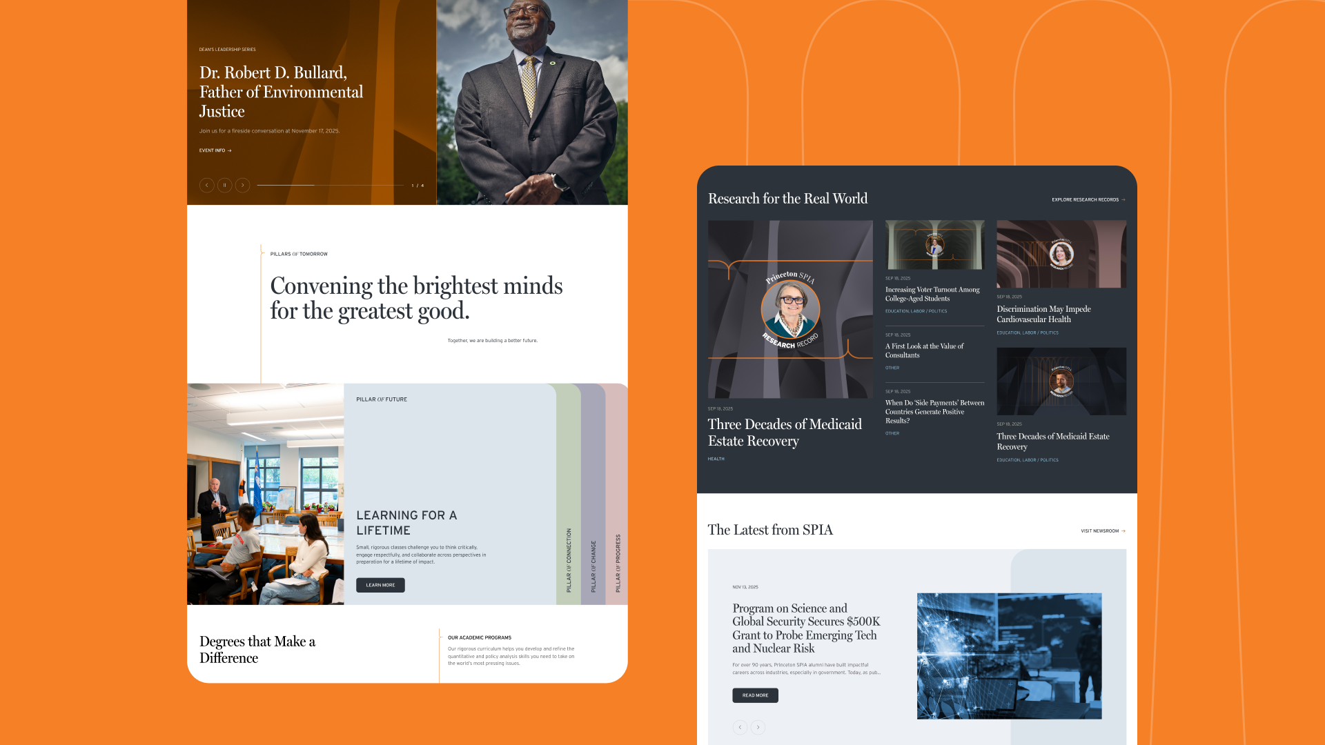 Two screenshots of the SPIA homepage