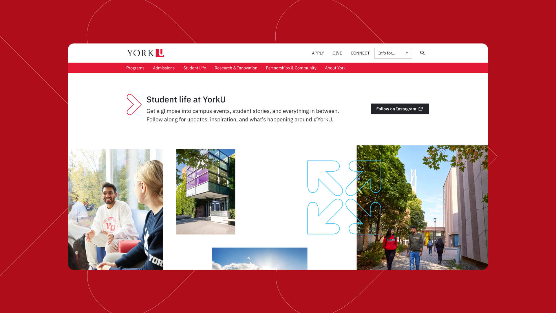 Screenshot of the Student life at YorkU page