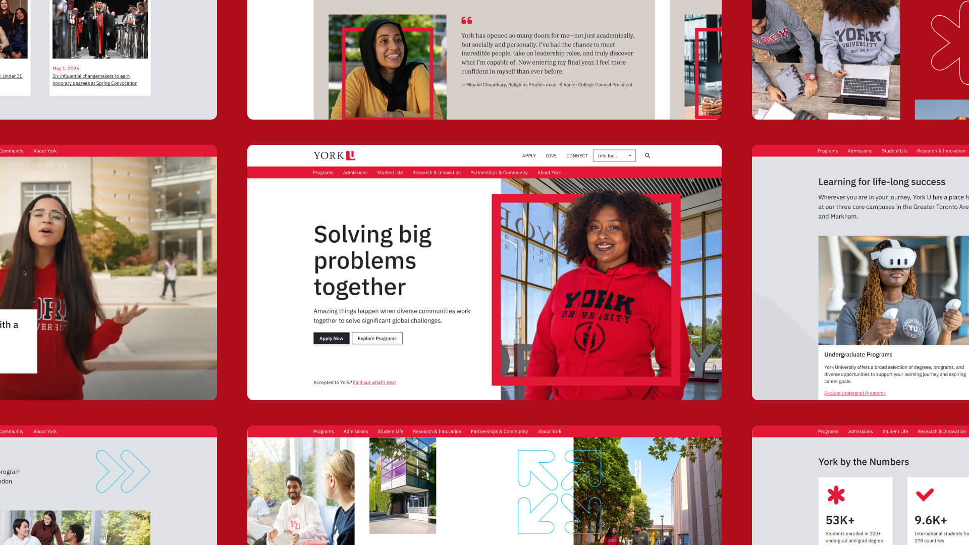 Grid of nine screenshots of the York U homepage