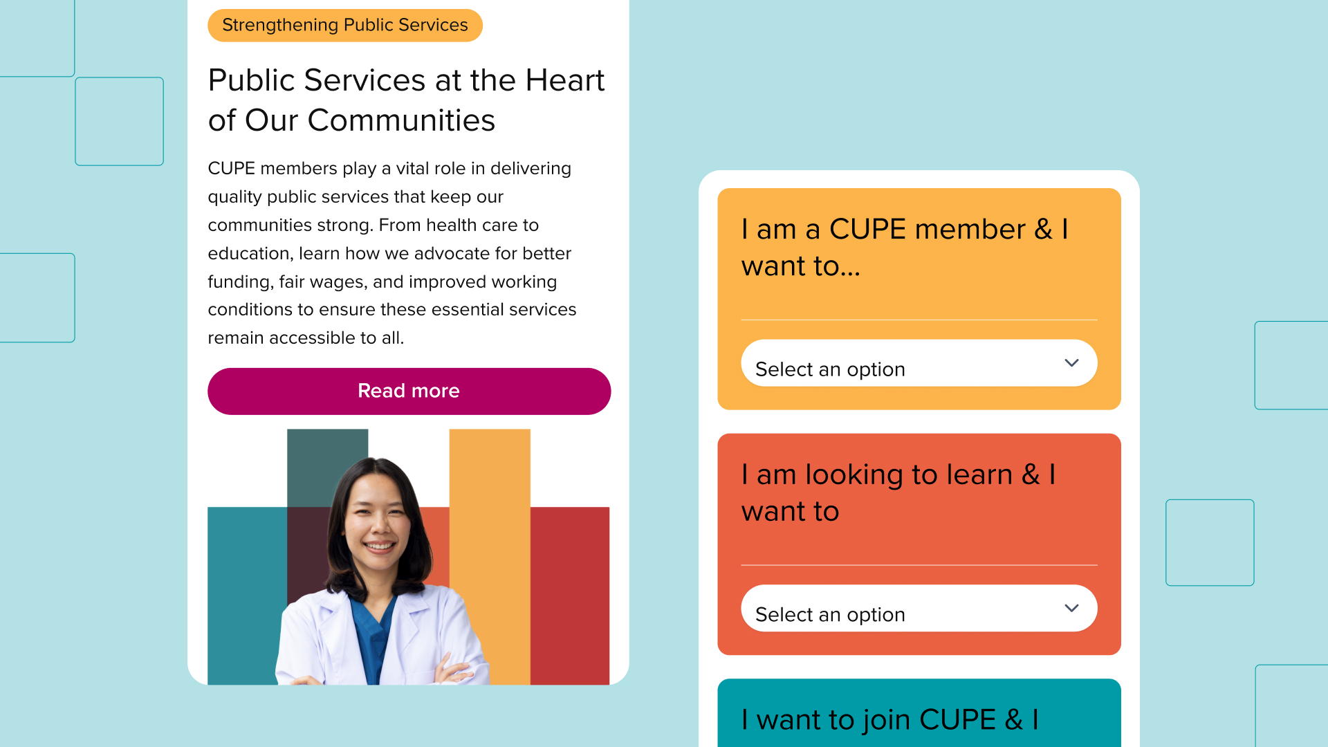 Screenshots of the CUPE mobile website