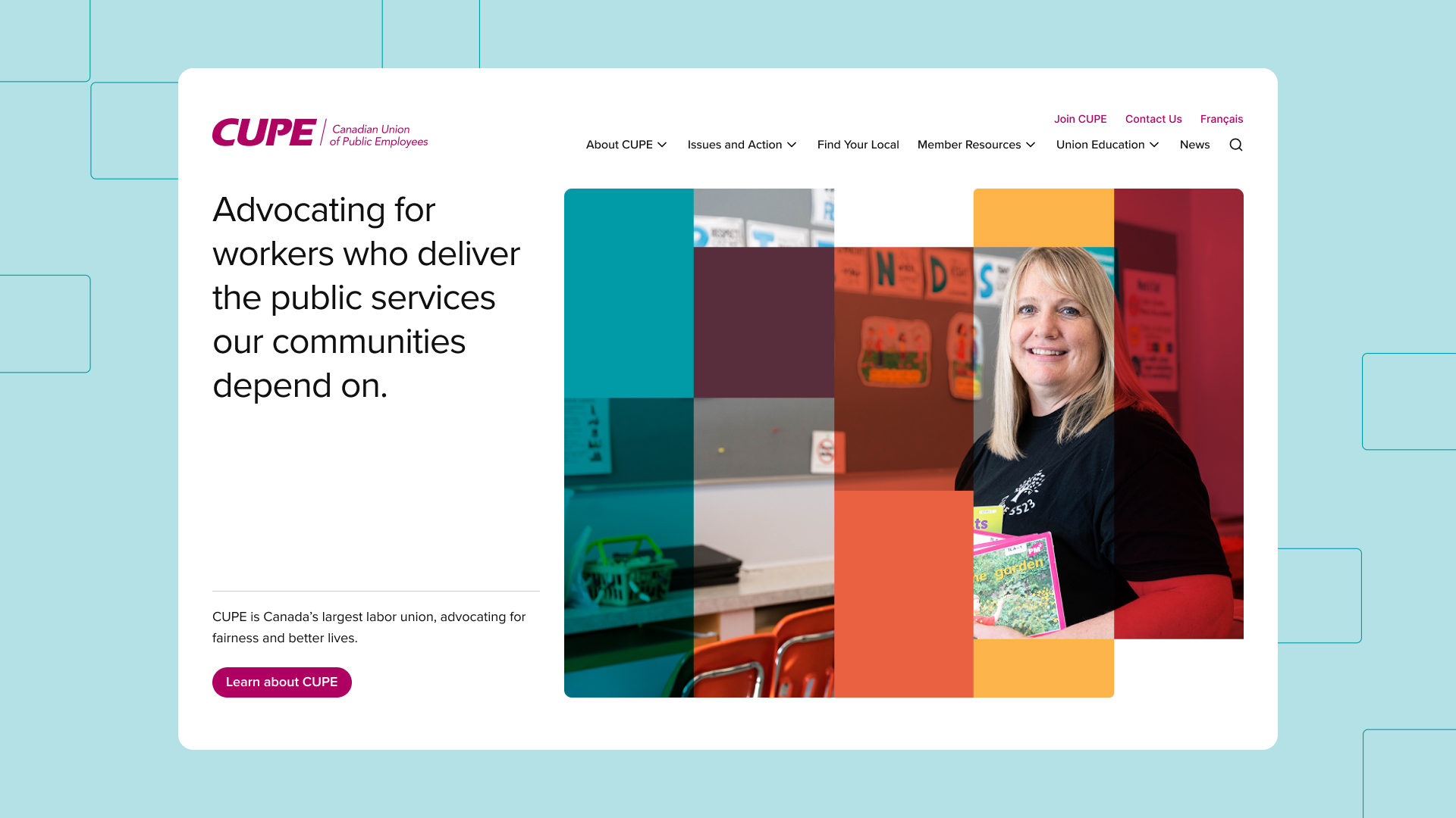 Screenshot of the CUPE website homepage