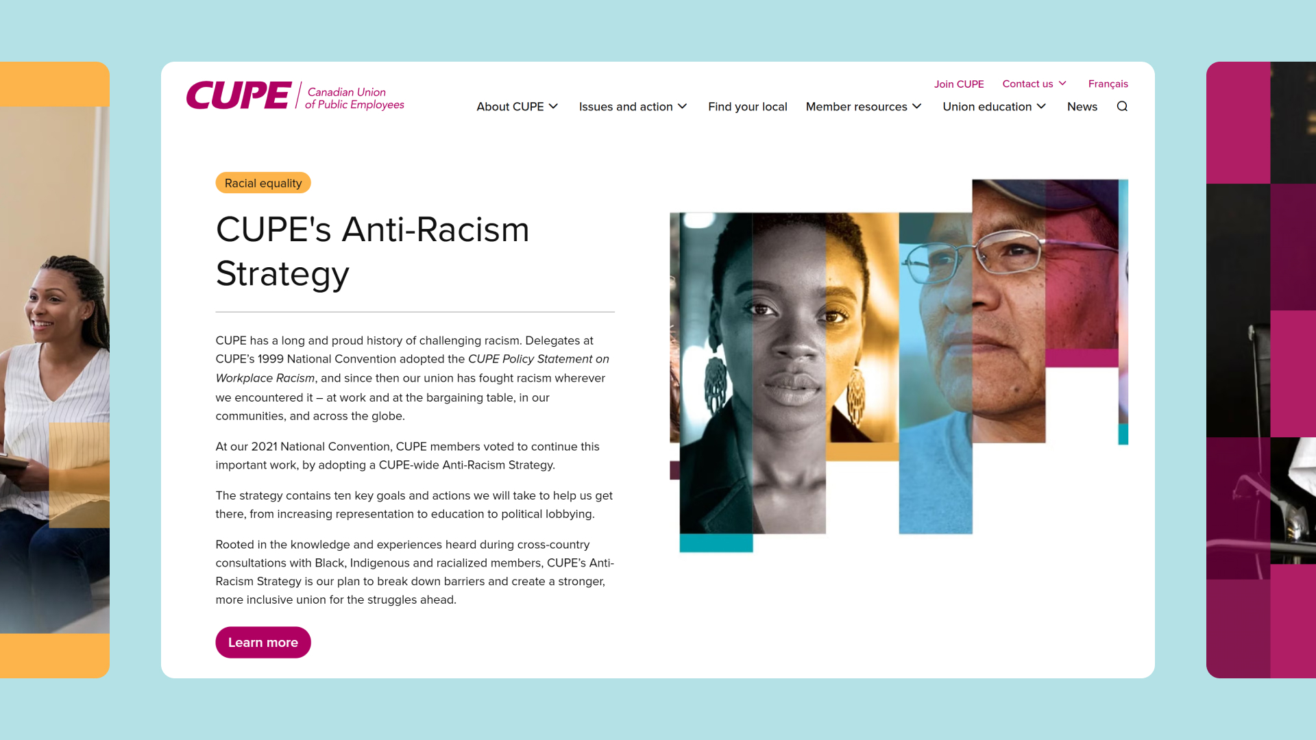Screenshot of the CUPE website