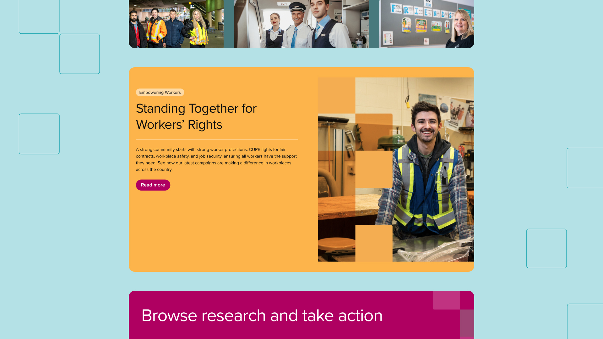 Screenshot of the CUPE website