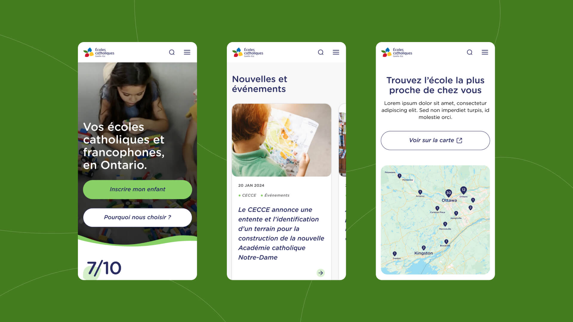 Capture d'écran de trois sites mobiles du CECCE