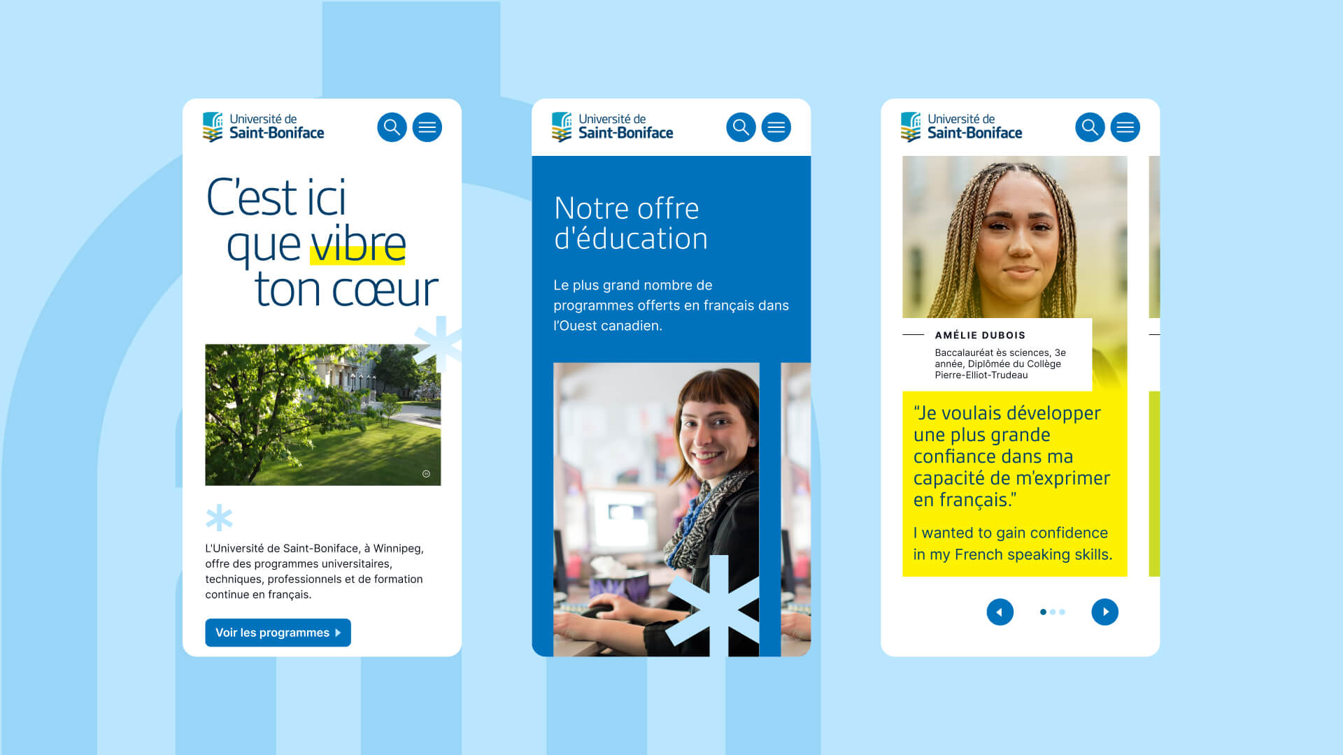 Capture d'écran du site Web de l'Université de Saint-Boniface