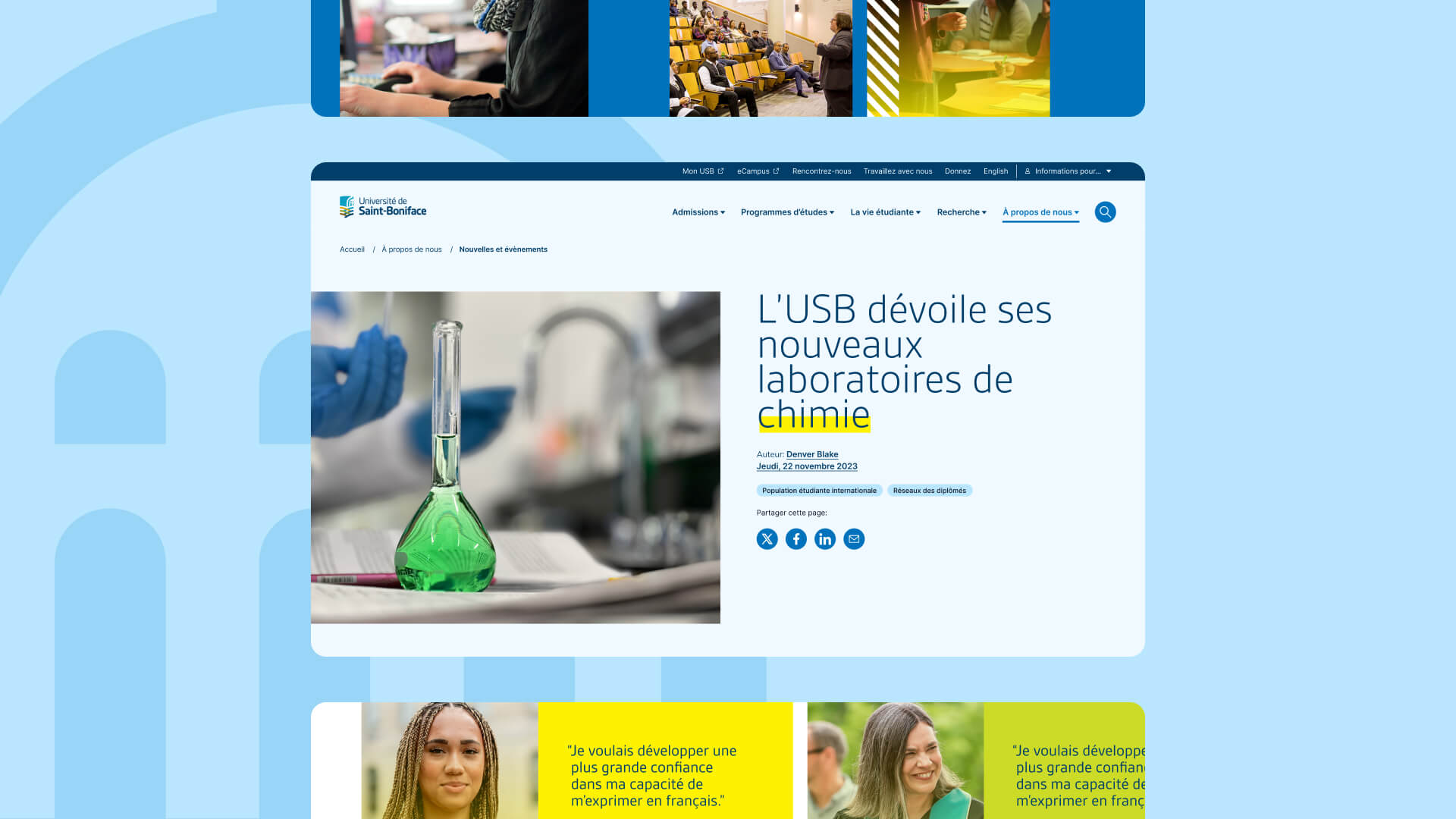 Capture d'écran du site Web de l'Université de Saint-Boniface