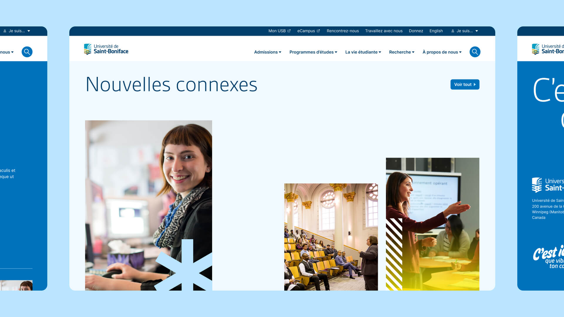 Capture d'écran du site Web de l'Université de Saint-Boniface