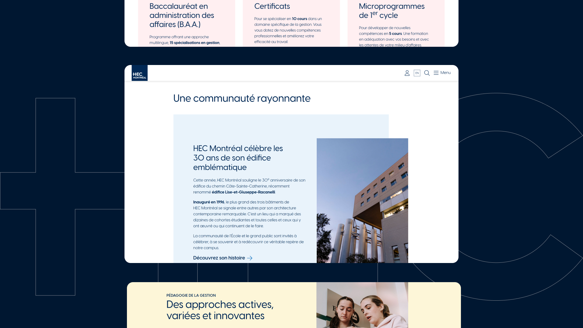 Capture d'écran du site web de HEC Montréal