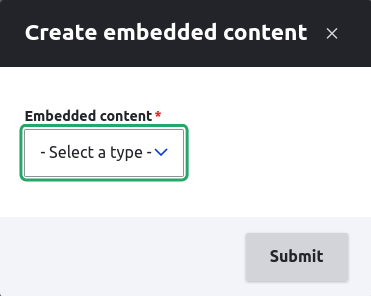 The dropdown menu for embedded content