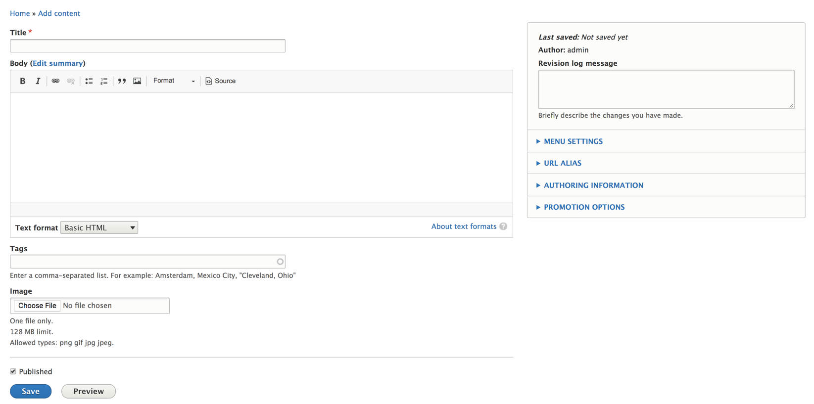 Current Drupal add content page screenshot