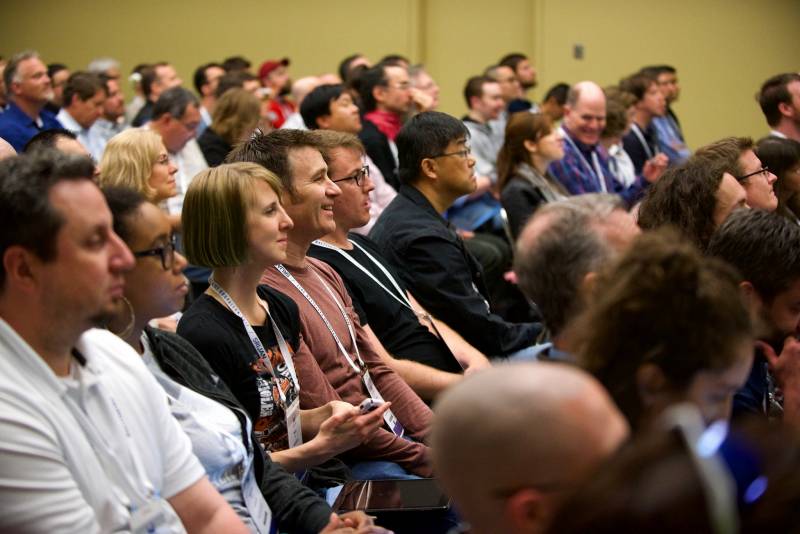 Audience reacting during a presentation