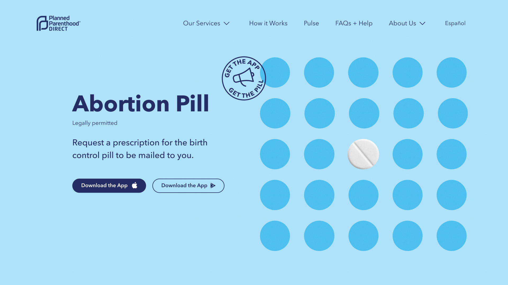 Landing page titled "Abortion pill"