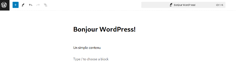 Vue de l'interface d'administration dans WordPress.