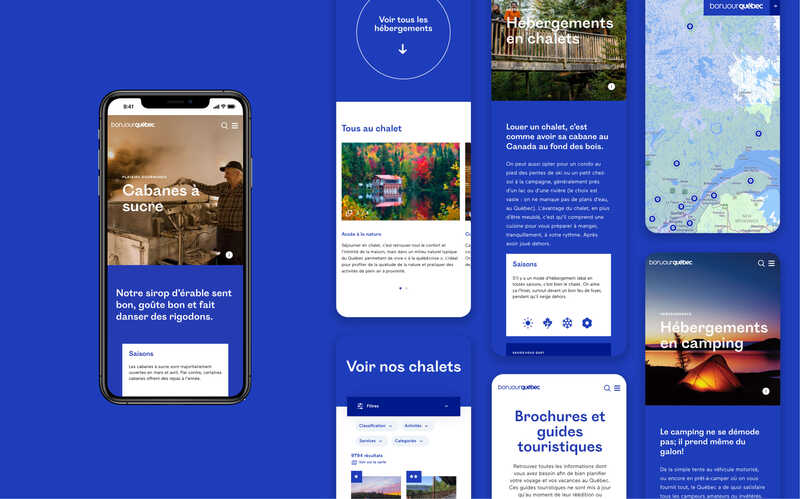 Screenshots showing the redesigned Bonjour Québec website. 