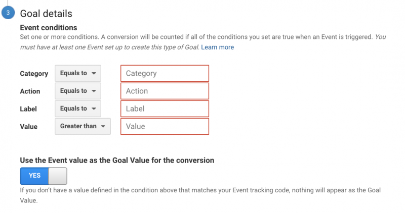 Configure analytics goal's details