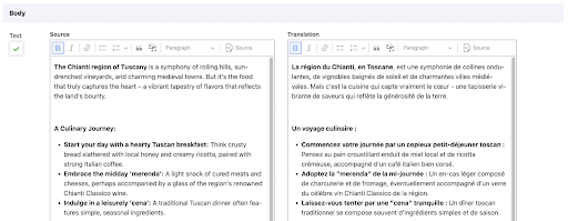 A view showing how content editors can edit translations.