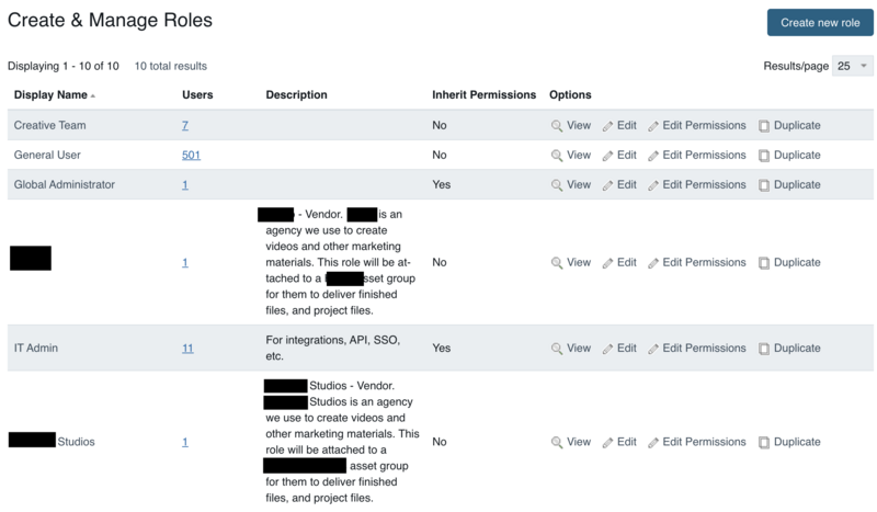 reating & managing user roles with associated permissions in Acquia DAM’s administration panel