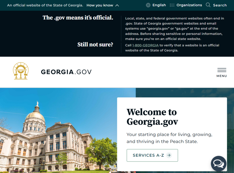 Screenshot of the Georgia.gov front page with a banner on security.