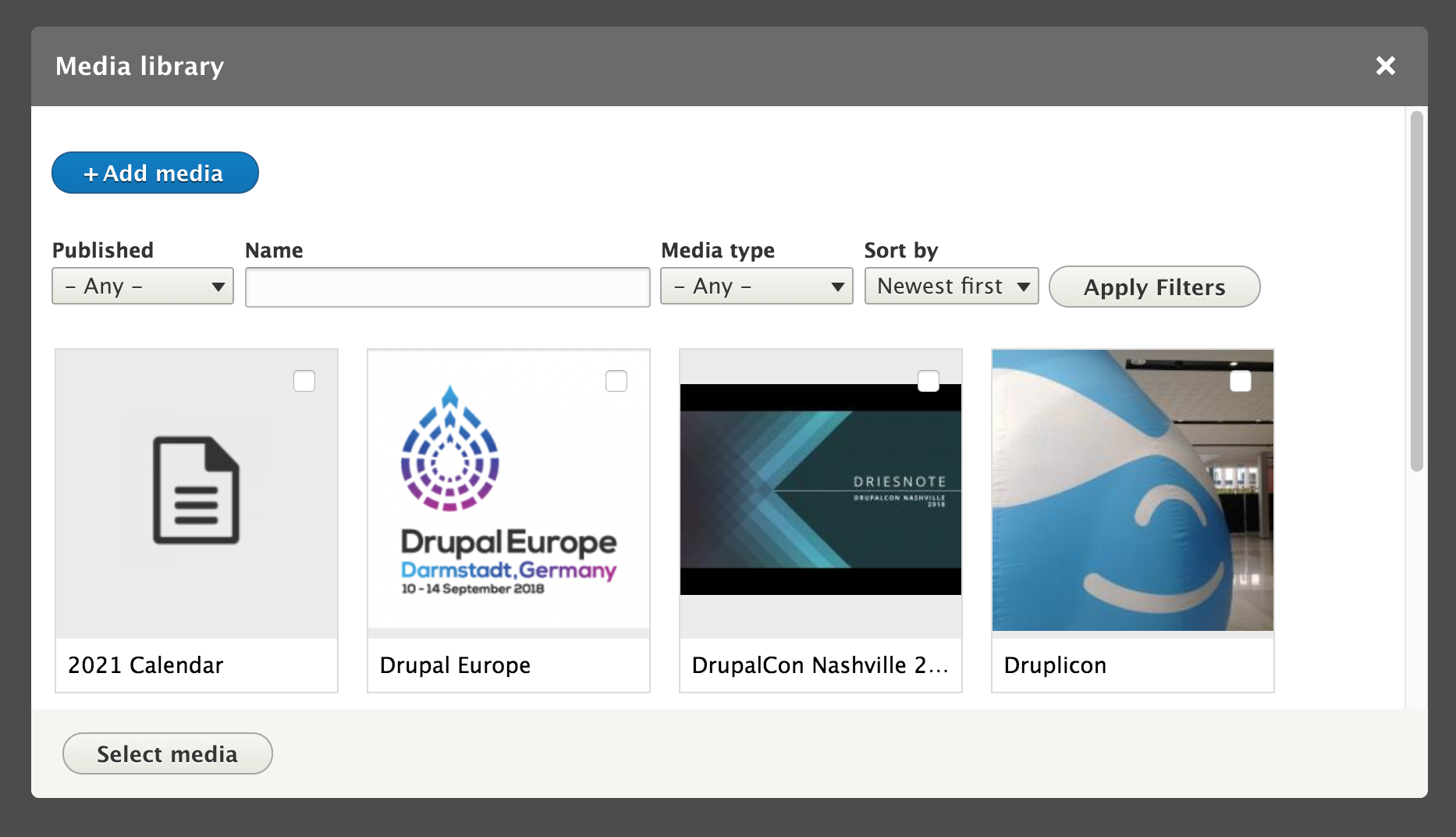 Screenshot Drupal media library