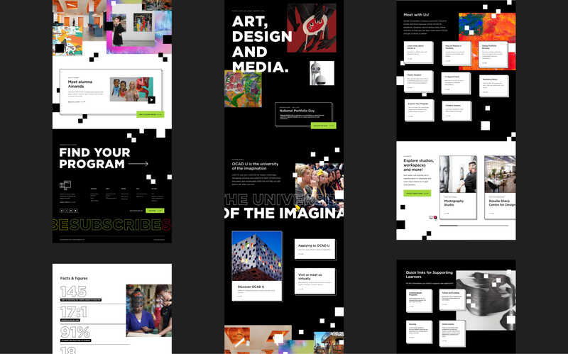 Several pages from the OCAD U website.