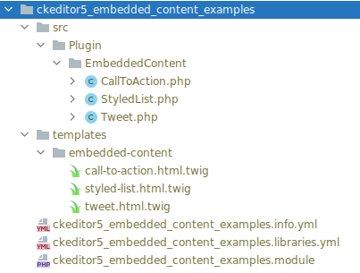 the three possible templates, CallToAction, StyledList and Tweet