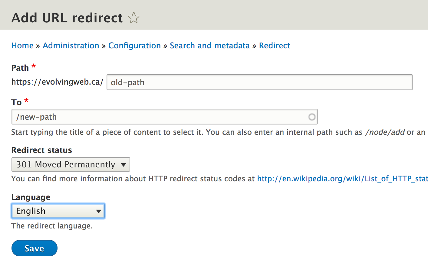 Screenshot of redirect interface