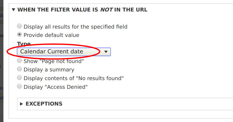 Default value for the contextual filter