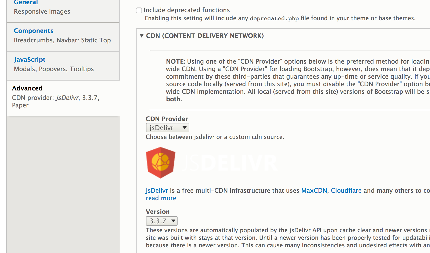 Bootstrap CDN Settings