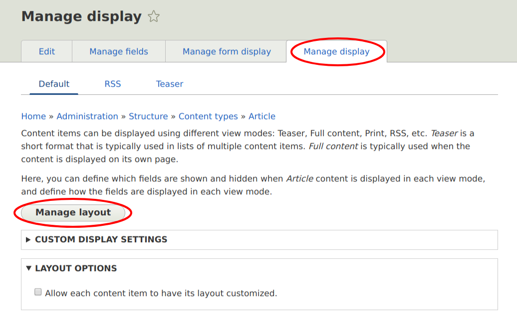 Manage layout for the article default display