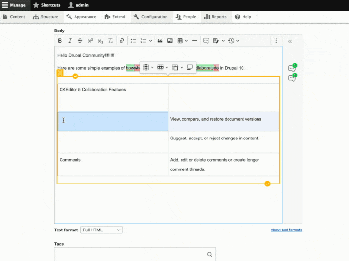 An animation shows collaboration tools such as comments and revision history being used in CKEditor 5. 