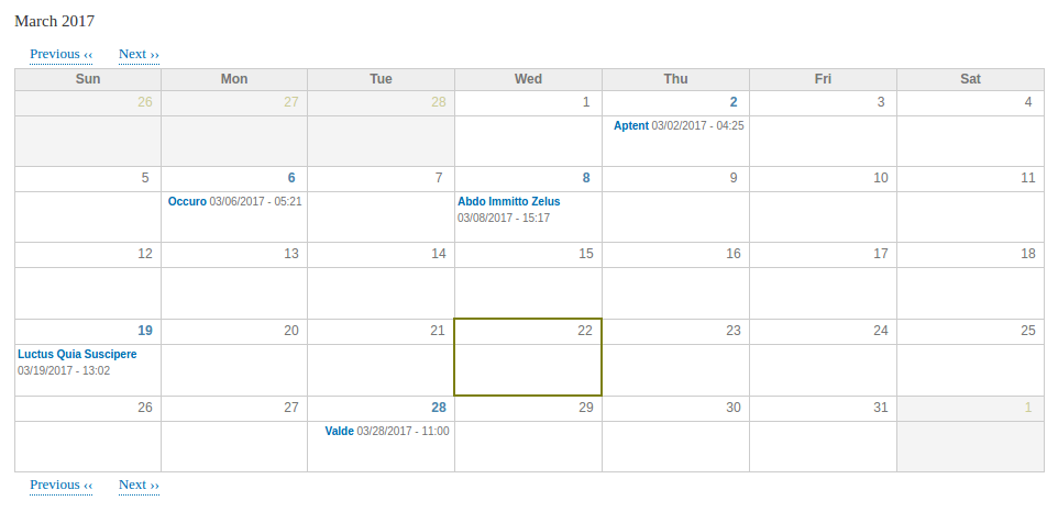How the calendar looks in front-end