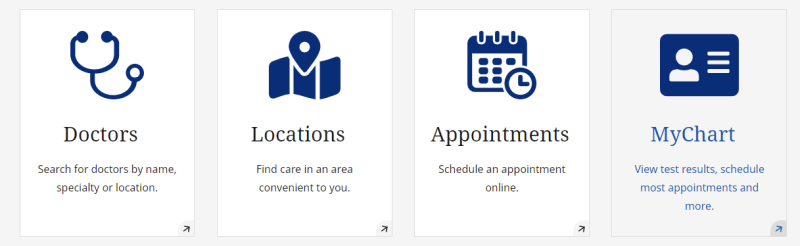 First point of contact example for a hospital's website