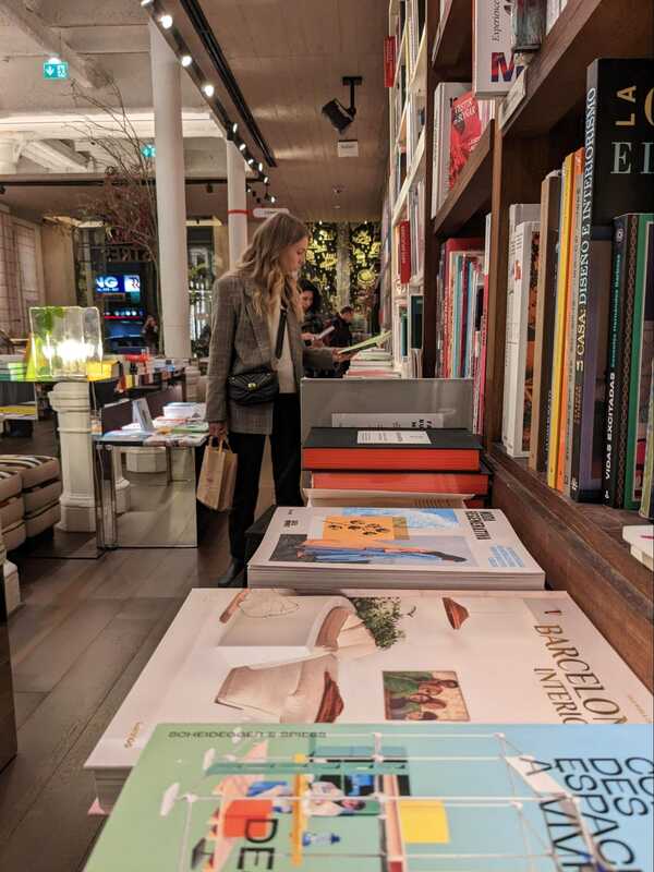 Elena at a library in Barcelona.