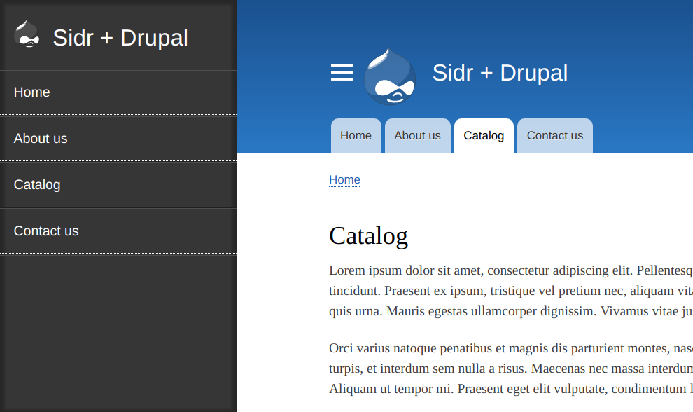Screenshot of a collapsible Sidr in Drupal