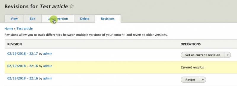 Revisions tab under Content Moderation in Drupal
