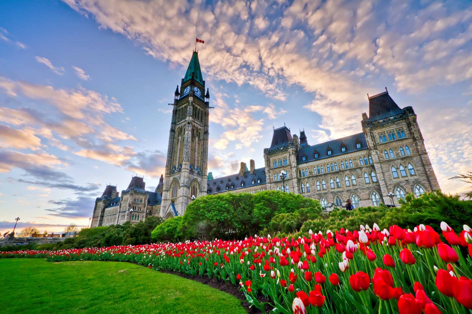 The Parliament buildings in Ottawa, seat of the federal government.