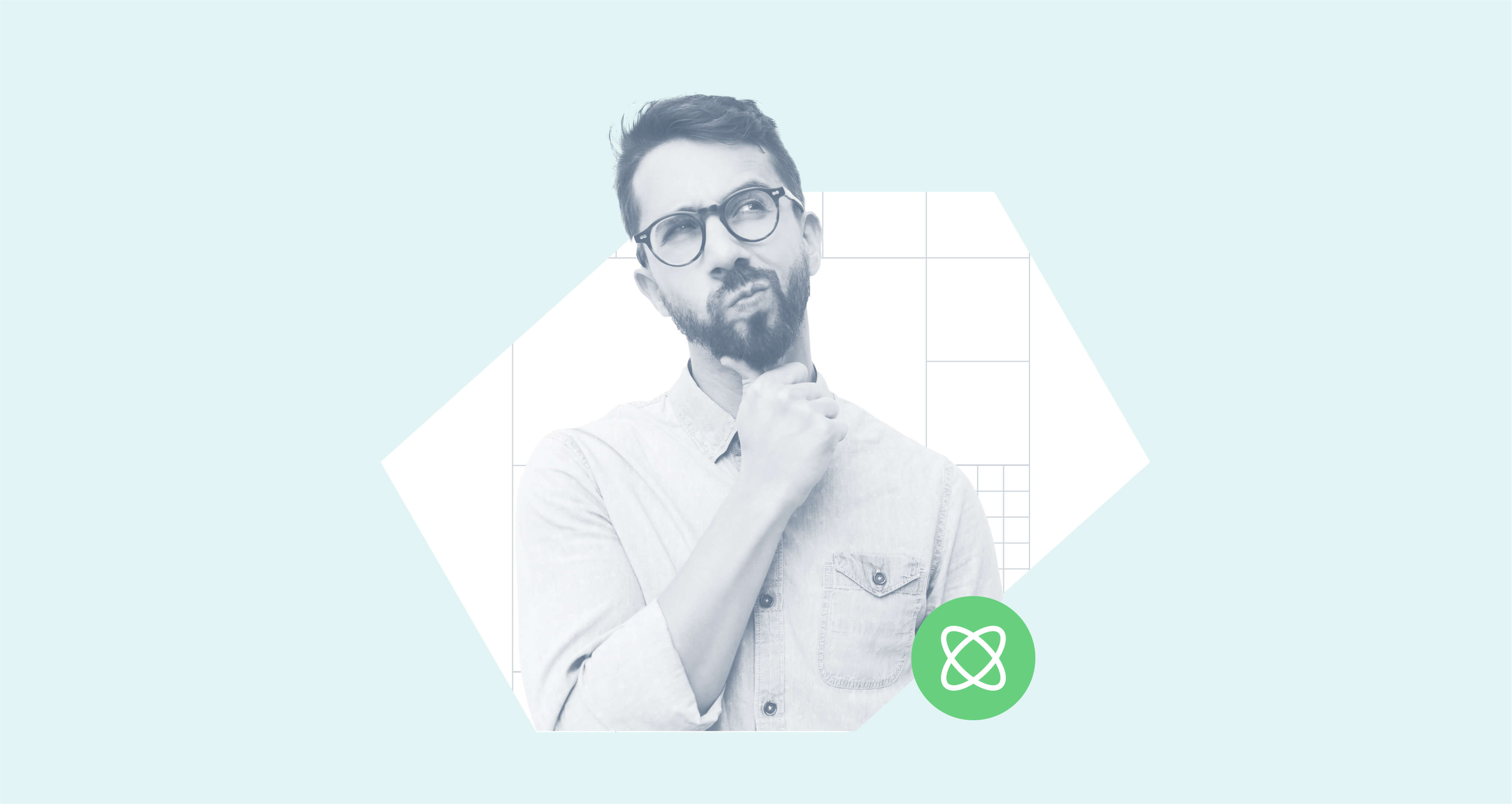 A man on a pastel blue background