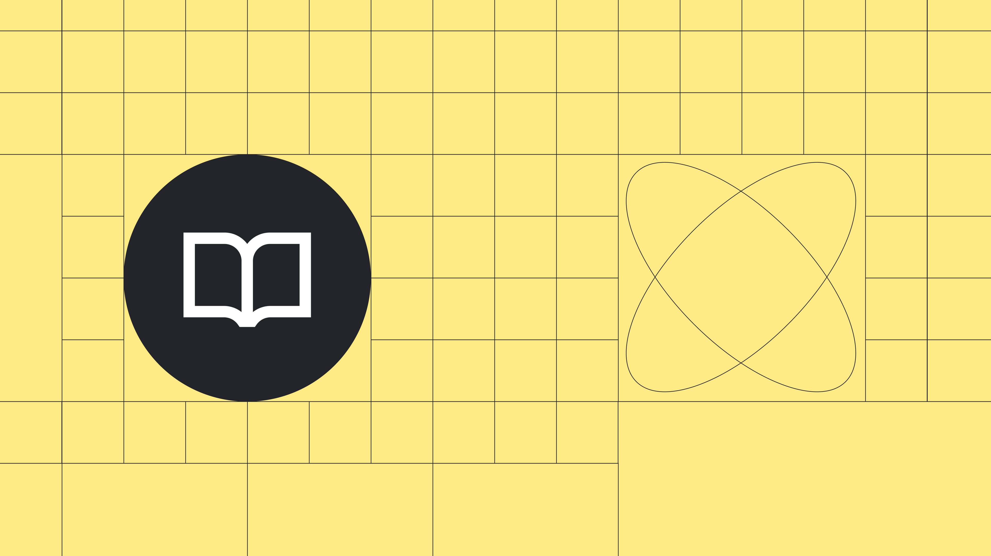 A book icon on a yellow background