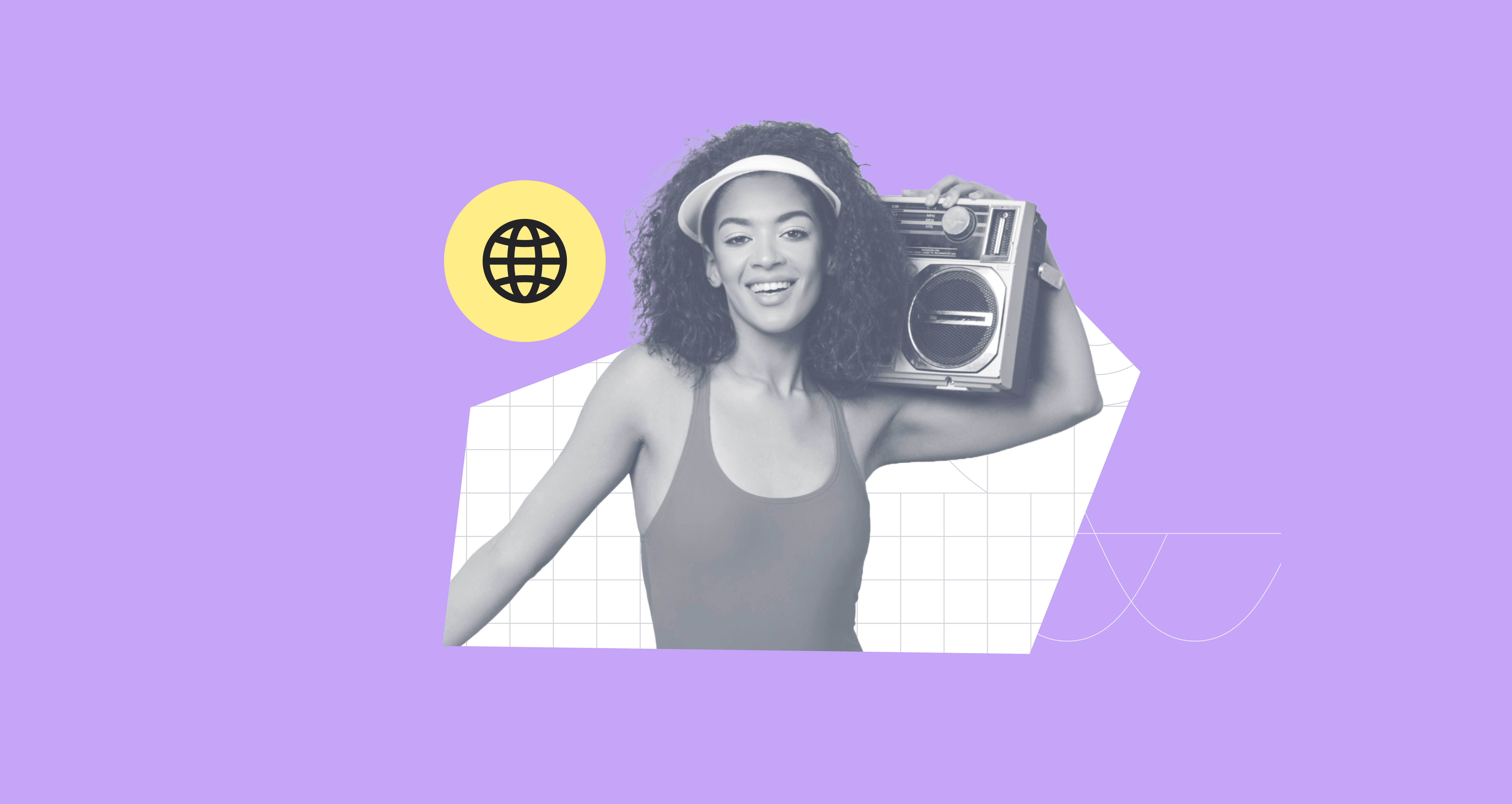 a girt with big hair holding a boombox on her shoulder