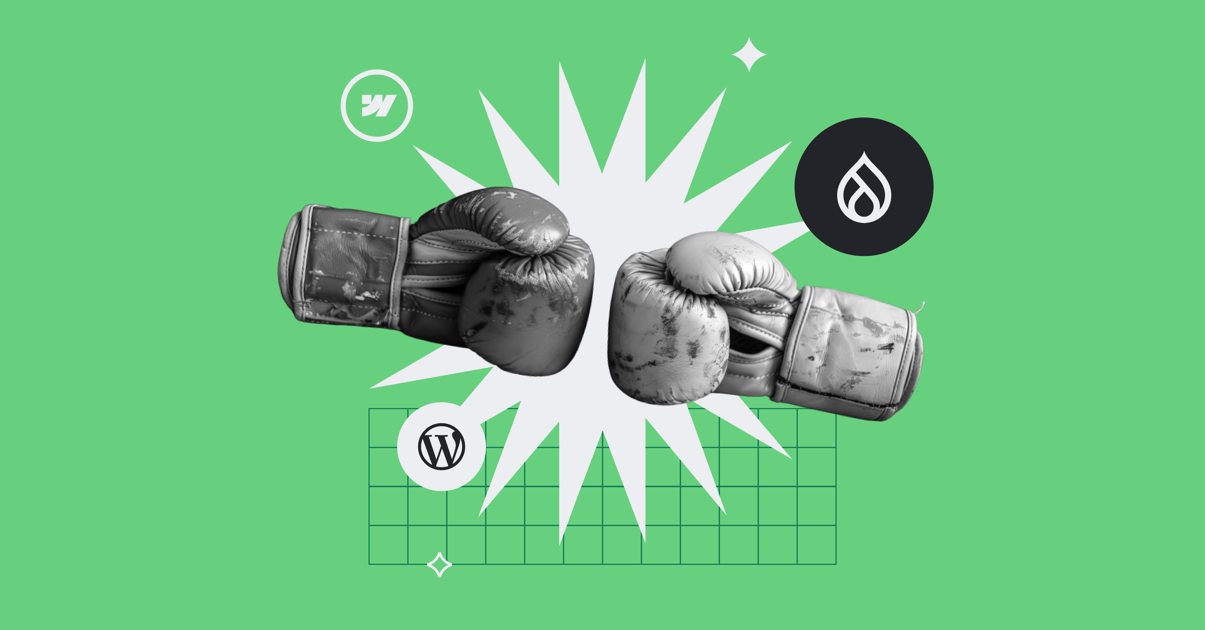 Boxing gloves face off on a green background