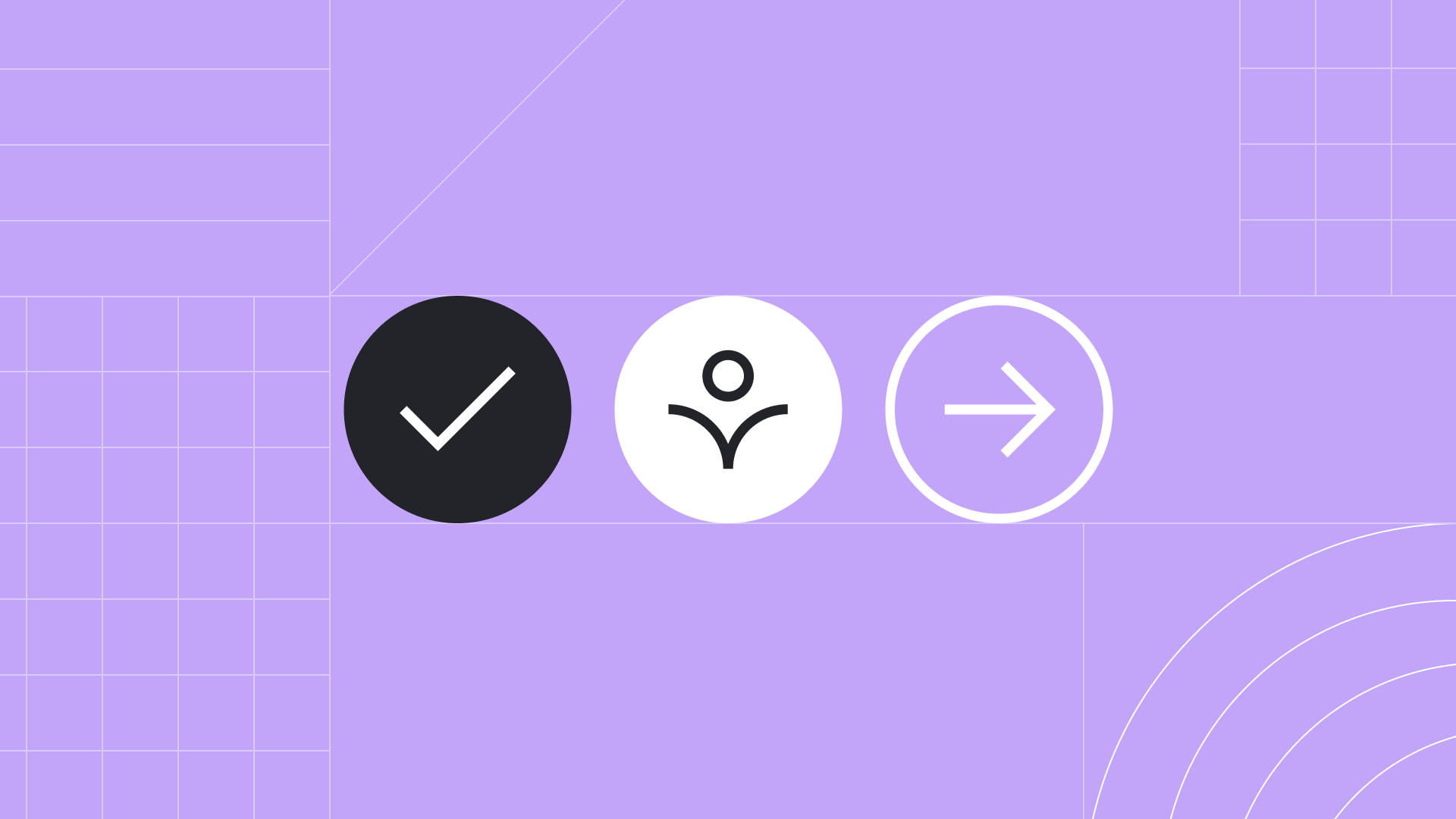 a check mark, the accessibility logo and an arrow on a purple background