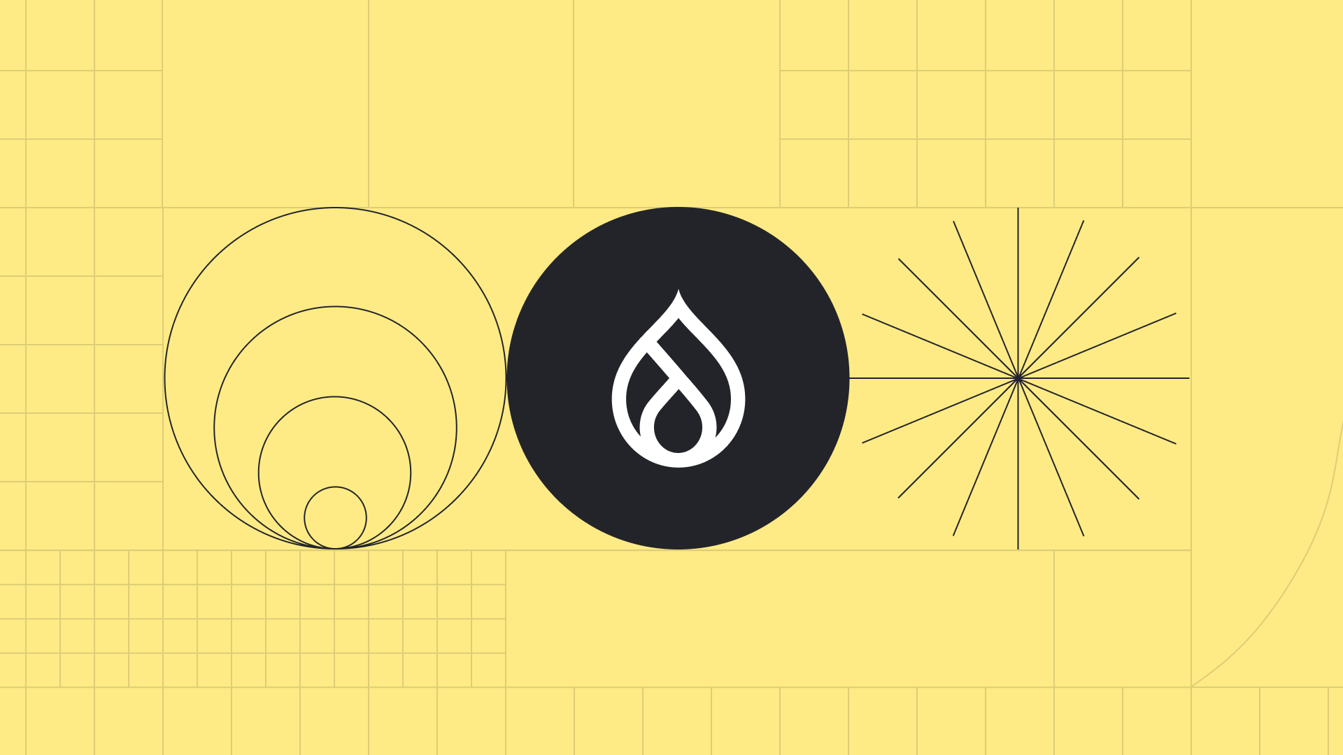 The Drupal logo in black on a yellow background with a grid pattern